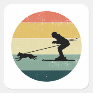 Sticker Carré Chien Skijoring Extreme Winter Sport Ski Race Cour