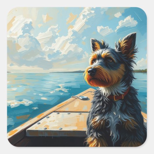 Sticker Carré Chien sur un bateau (Devant)