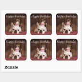 Sticker Carré Chien-taureau français avec Cupcake d'anniversaire (Feuille)