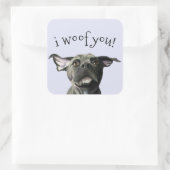 Sticker Carré Chien taureau mignon à pointe | je vous en veux (Sac)