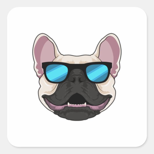 Sticker Carré Chien-taureaux français avec lunettes de soleil (Devant)
