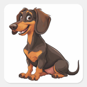 Sticker Carré Chien teckel de dessin animé mignon