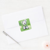 Sticker Carré Chien Westie Dots Vert (Enveloppe)