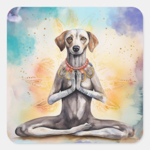 Sticker Carré Chien Yoga Aquarelle
