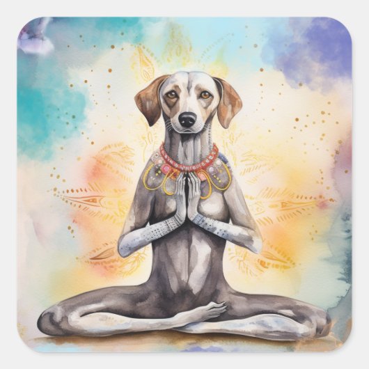 Sticker Carré Chien Yoga Aquarelle (Devant)