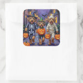 Sticker Carré Chiens Airedale Terrier Trick-or-Treating Hallowee (Sac)