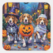 Sticker Carré Chiens beagles en costume d'Halloween (Devant)