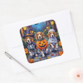 Sticker Carré Chiens beagles en costume d'Halloween (Enveloppe)