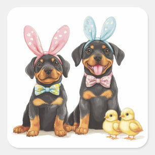 Sticker Carré Chiens Bunny Oreilles de Pâques Rottweiler