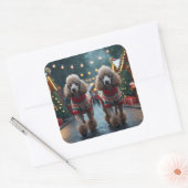 Sticker Carré Chiens Caniches Noël Neige Fêtes (Enveloppe)