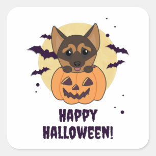 Sticker Carré Chiens Citrouilles bergers allemands Joyeux squat