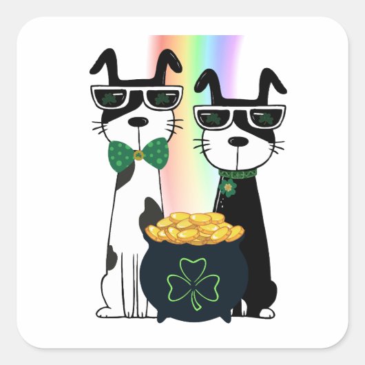 Sticker Carré Chiens cool avec pot d'or (Devant)