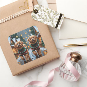 Sticker Carré Chiens Coton De Tulear Noël Neige Fêtes