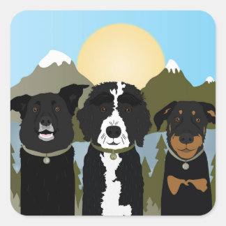 Sticker Carré Chiens Dans Les Montagnes