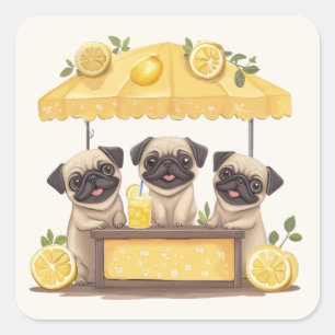 Sticker Carré Chiens de carlin Stand de Lemonade