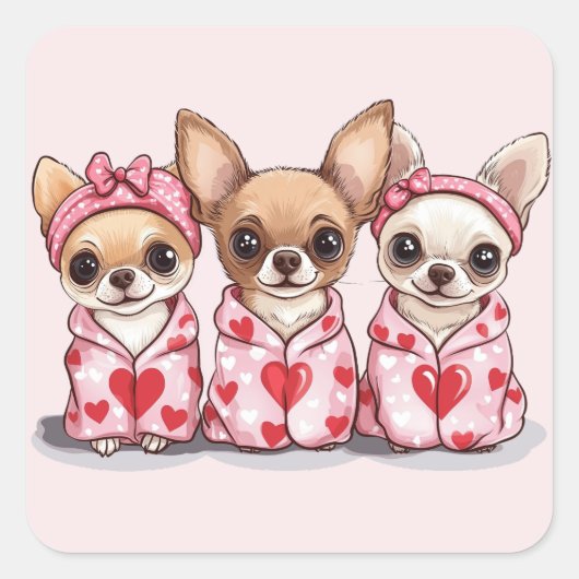 Sticker Carré Chiens de Chihuahua de la Saint-Valentin (Devant)