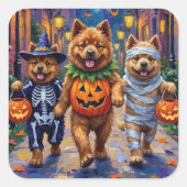 Sticker Carré Chiens de Chow Chow Trick or Treating Halloween Co (Devant)