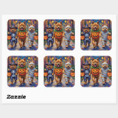 Sticker Carré Chiens de Chow Chow Trick or Treating Halloween Co (Feuille)