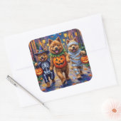 Sticker Carré Chiens de Chow Chow Trick or Treating Halloween Co (Enveloppe)