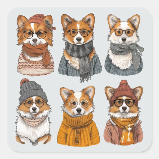 Sticker Carré Chiens de Corgi gallois branchés (Devant)