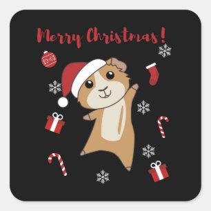 Sticker Carré Chiens de Guinée Animaux d'hiver de Noël