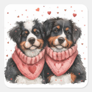 Sticker Carré Chiens de montagne bernois de la Saint-Valentin
