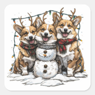 Sticker Carré Chiens de Noël Chiens de neige