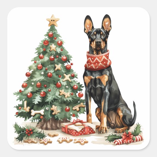 Sticker Carré Chiens de Noël Dobermann (Devant)