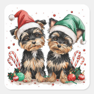 Sticker Carré Chiens de Noël Yorkshire Terrier