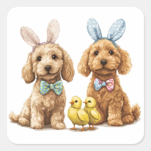 Sticker Carré Chiens de Pâques Goldendoodle (Devant)