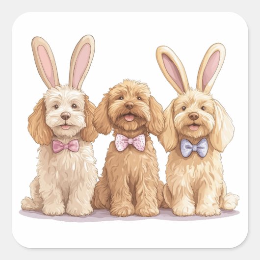 Sticker Carré Chiens de Pâques Goldendoodle (Devant)