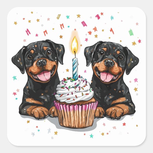 Sticker Carré Chiens de Rotweiler d'anniversaire (Devant)