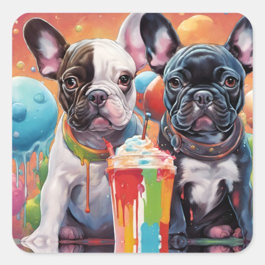 Sticker Carré Chiens de taureau français, Milkshake (Devant)