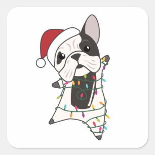 Sticker Carré Chiens de taureau Joyeux animaux d'hiver de Noël