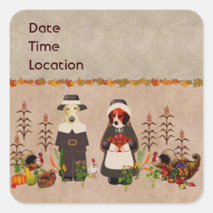 Sticker Carré Chiens de Thanksgiving