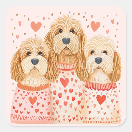 Sticker Carré Chiens de Valentine Goldendoodle (Devant)