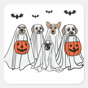 Sticker Carré Chiens Éffrayants d'Halloween amusants - Chiens fa