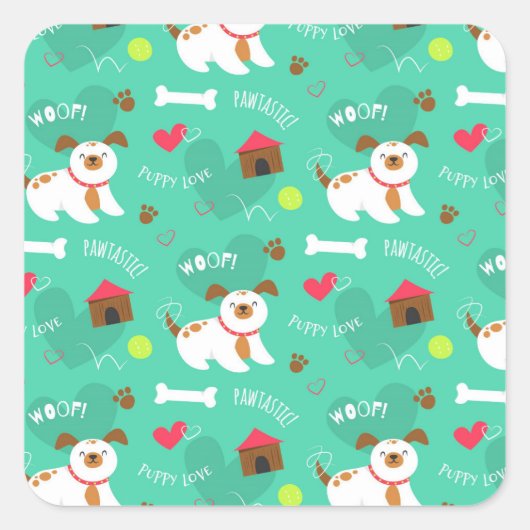 Sticker Carré Chiens Et Mots Mignons (Devant)