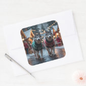 Sticker Carré Chiens Husky Sibérien Noël Neige Vacances  (Enveloppe)