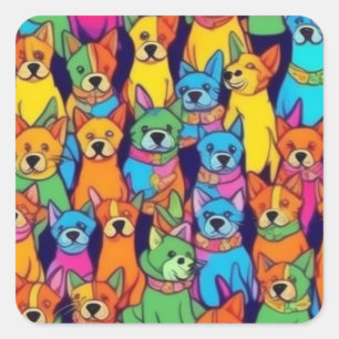 Sticker Carré Chiens jolies et colorés Chiens heureux