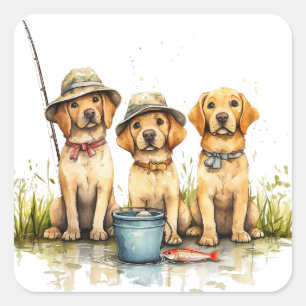 Sticker Carré Chiens Labrador Retriever à la pêche