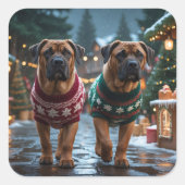 Sticker Carré Chiens Mastiff Tibétains Noël Neige Vacances (Devant)