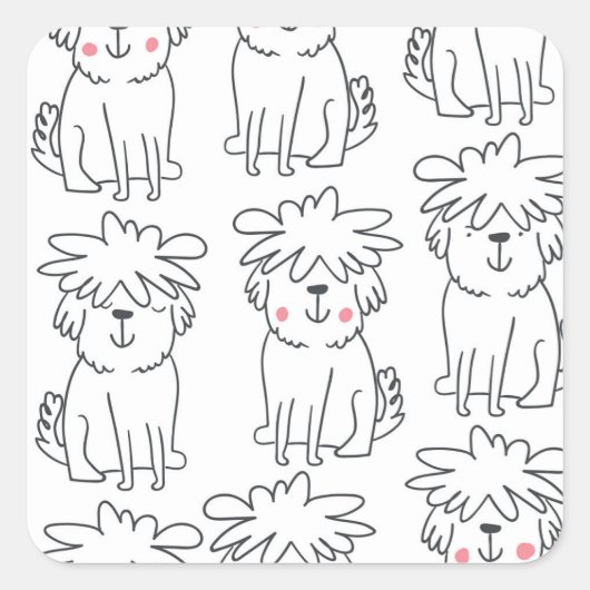 Sticker Carré Chiens moelleux à main : motif vintage. (Devant)