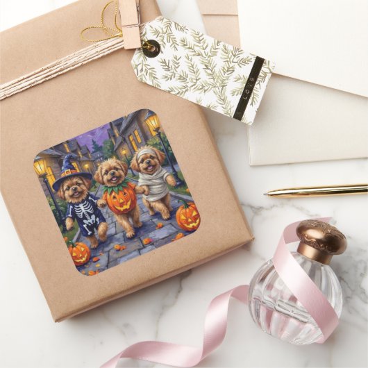Sticker Carré Chiens Pekingese Trick or Treating Halloween Costu (Cadeaux)