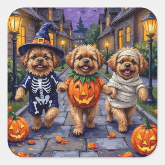 Sticker Carré Chiens Pekingese Trick or Treating Halloween Costu (Devant)