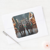 Sticker Carré Chiens Pitbull Noël Fête de fin d'année (Enveloppe)