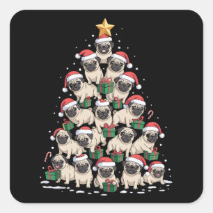 Sticker Carré Chiens Pug Arbre de Noël Mignon Noël Maman Chiens