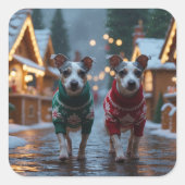 Sticker Carré Chiens Rat Terrier Noël Neige Fêtes (Devant)