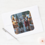 Sticker Carré Chiens Rat Terrier Noël Neige Fêtes (Enveloppe)