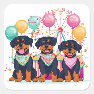 Sticker Carré Chiens Rottweiler À Un Carnaval